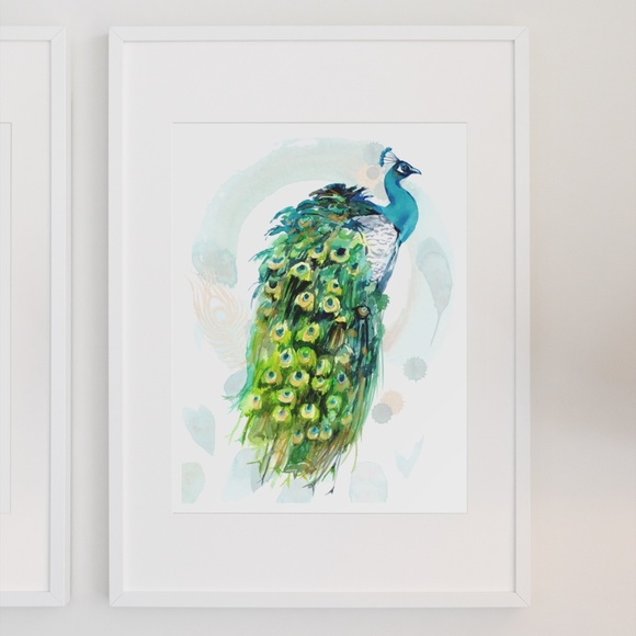 Watercolor Peacock Wall Art Illustration Print Poster Card Unframed - Picture 6 of 7